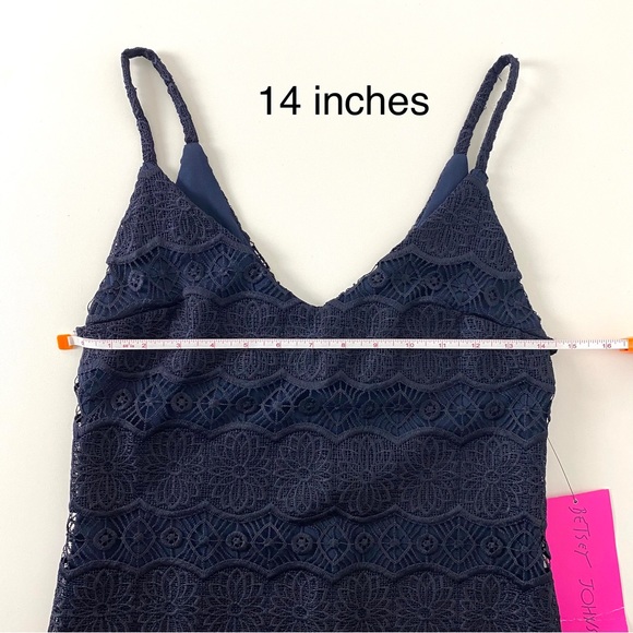 Betsey Johnson NWT Navy Sleeveless Midi Dress with Lace Crochet Overlay Size 0 - Picture 12 of 15